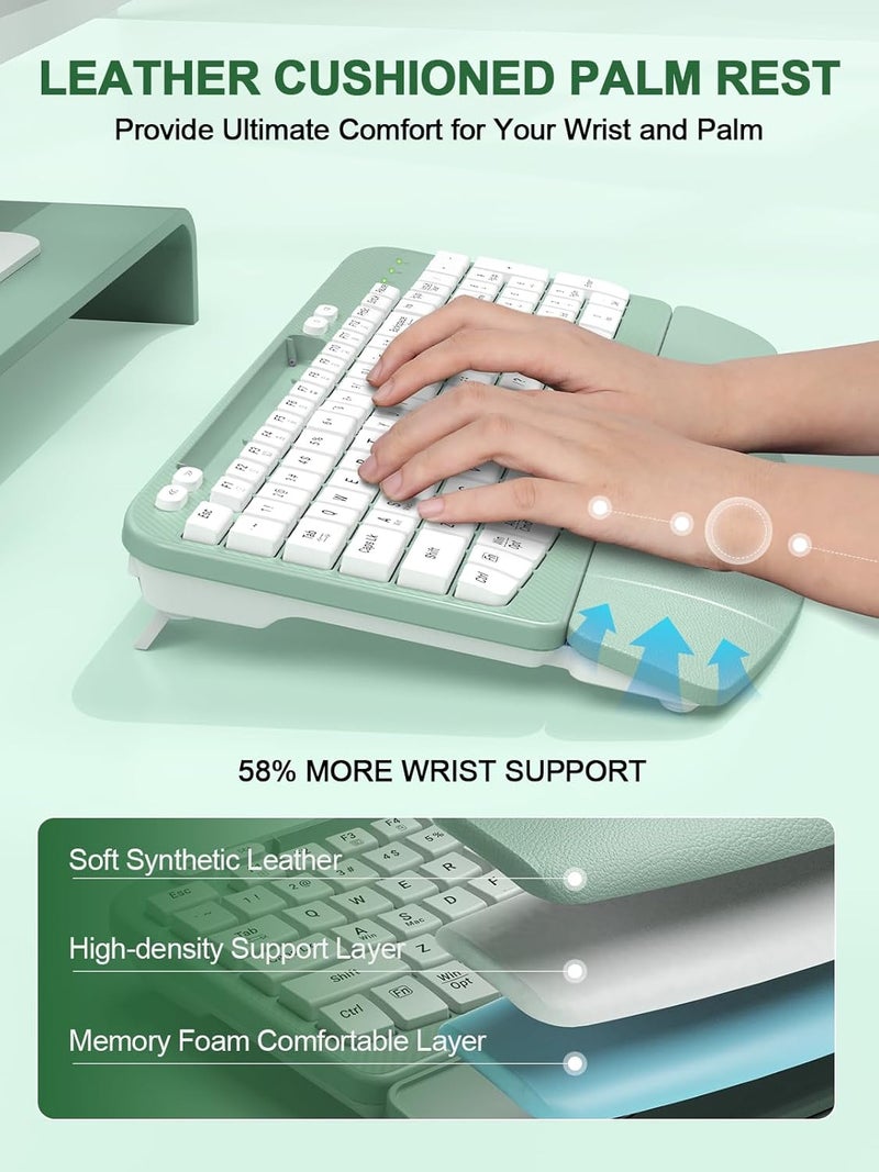 EAYBLLY Ergonomic Wireless Keyboard with Cushioned Wrist Rest, Wave Keys, Phone Holder, Comfortable Natural Typing, 2.4GHz Full Size Cordless USB Computer Keyboard for Windows, Mac OS, Laptop, PC (Mint Green) - Image 3